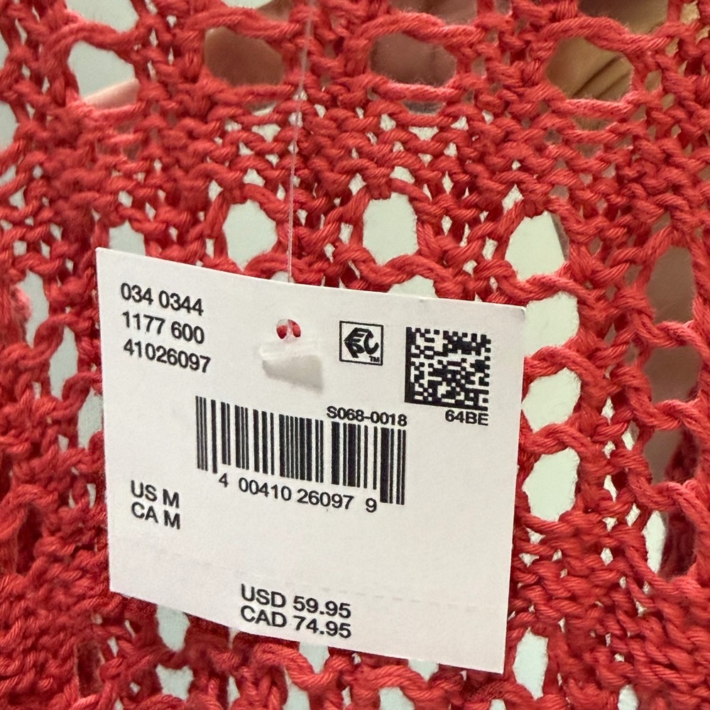 American Eagle Women M Coral Pink Crochet Open Knit V-Neck boho Sweater‎ NEW - Picture 7 of 7